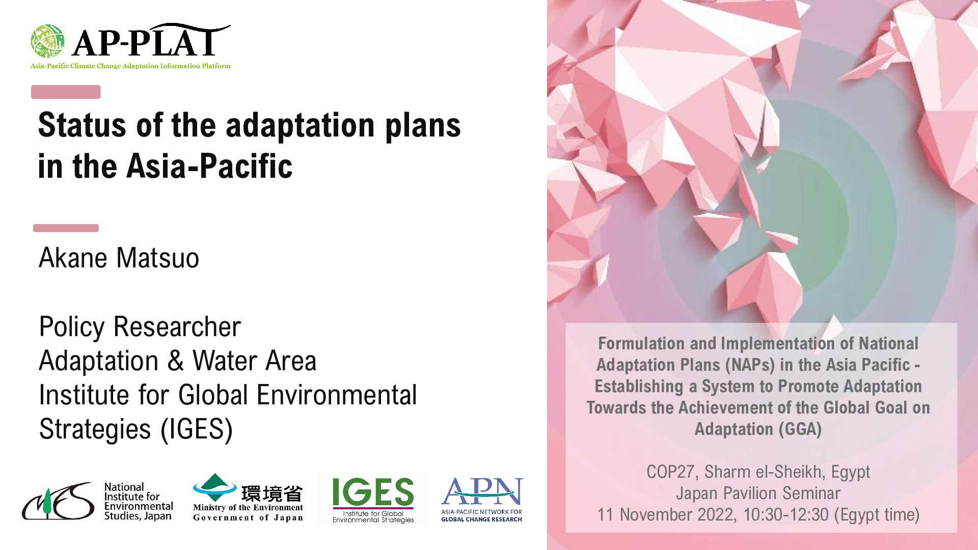Status of the adaptation plans in the Asia-Pacific